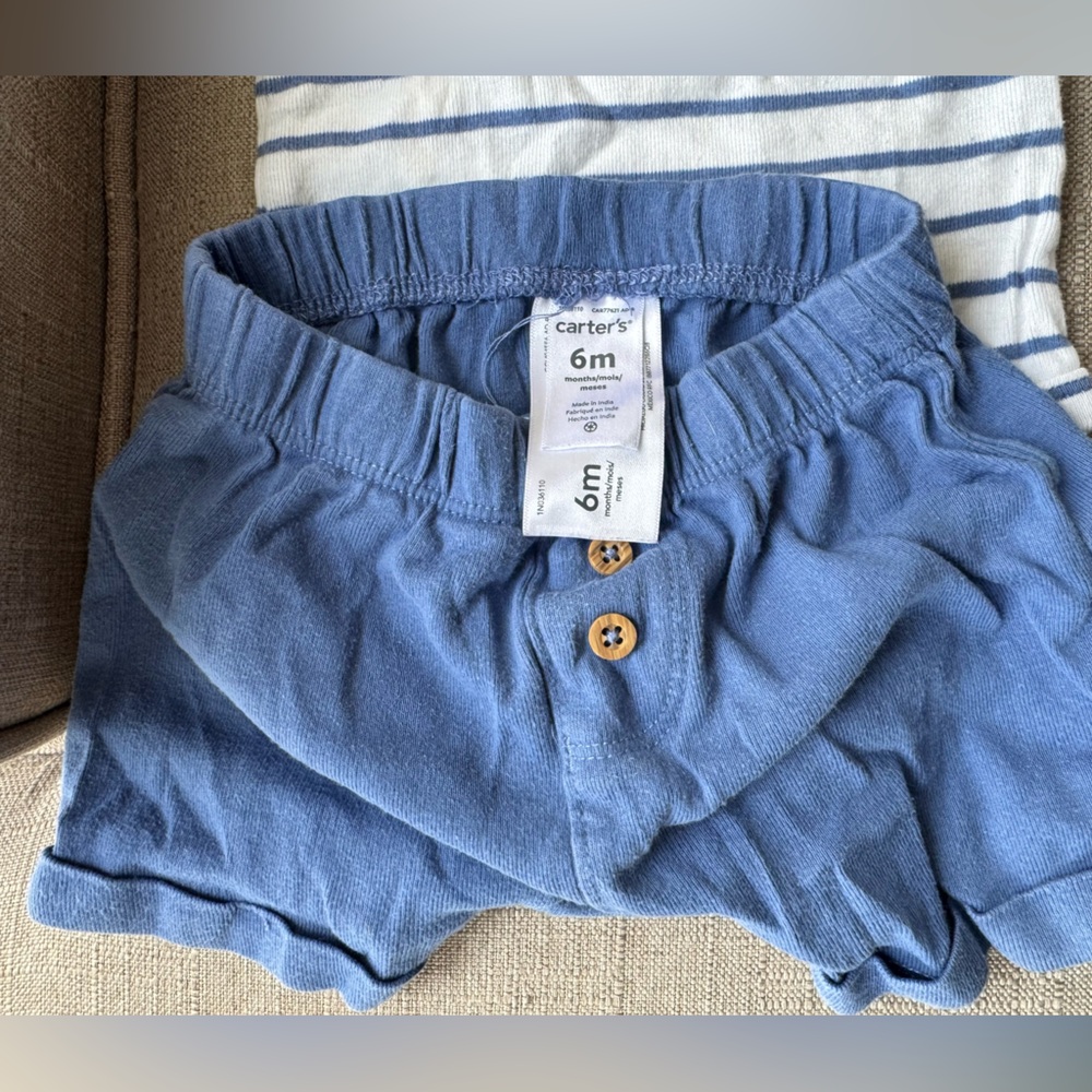 Baby Boys Ocean Outfit Sets 6 Months - Two 2-Piece Sets - Blue & Olive - Picture 3 of 6